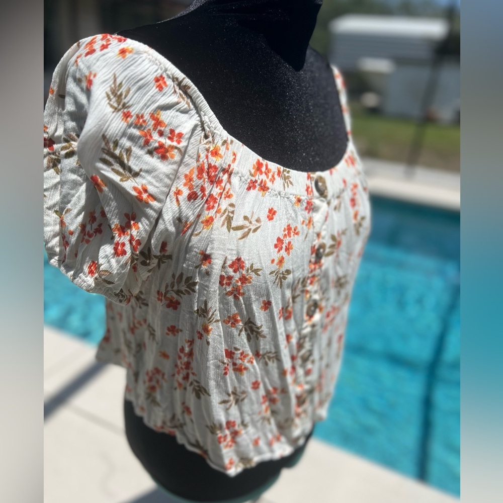 Floral White and Orange Women's Top